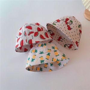 Caps Hats Korea Fruit Print Children's Fisherman Hat Spring and Summer Baby Boy Girl's Big Eabor Embiles Sunshade Basin Hatcaps