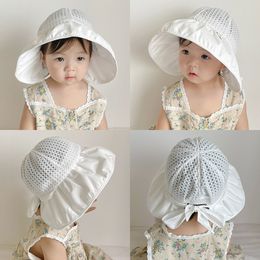 Gorras Sombreros Coreano Big Brim Baby Sun Hat Kids Bucket Hat Princess Lace Bow Baby Fisherman Hat Born Pography Props 230328