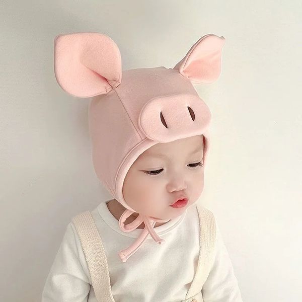 Casquettes Chapeaux coréen joli nez de cochon bébé chapeau Kawaii printemps et automne bébé mignon casquette né enfants fille garçons oreille Protection chapeau cache-oreilles 231017