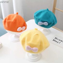 Caps hoeden Koreaanse retro gebreide baby baret schattige vlakke bodem boog vaste kleur kinder kinderen