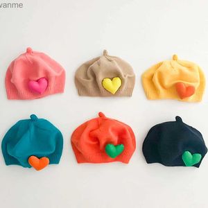 Caps chapeaux de style coréen tricot béret bébé fille accessoires de cheveux avec grand motif en forme de coeur bonnet de peinture nouveau-né