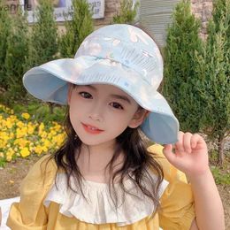 Caps hoeden Koreaanse stijl nieuwe kinderen schattige regenboog konijnbescherming zon meisje buitenlucht top hoed wx