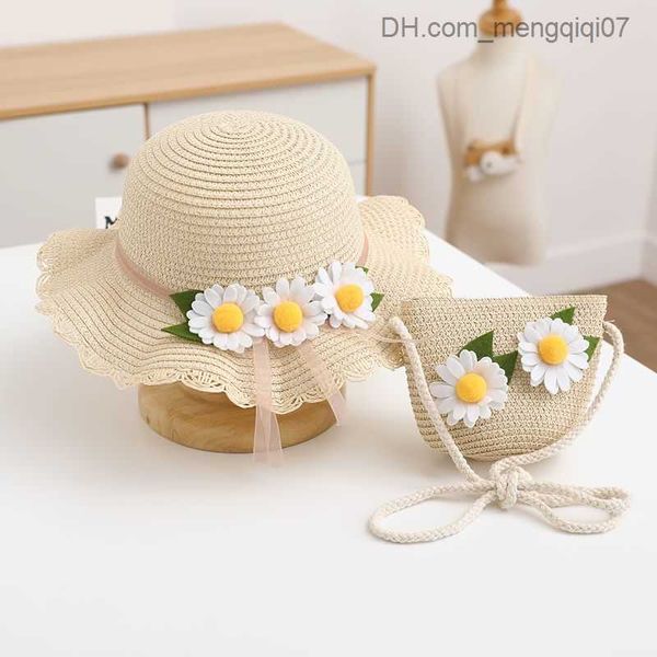 Gorras Sombreros niña linda sombrero de sol y billetera Summer gorro de flores accesorios para hombros pequeños niñas para niños gorro de playa al aire libre 2-5 y z230815