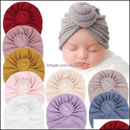 Caps Hats M412 Europa Fashion Baby Wafel Ball Knakte hoed Pure kleur Foetale pet Kinderen Indiase stijl Elastische beanie Kn MxHome DH657