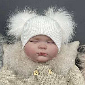 Caps Hoeden MISSJANEFUR Winter Angora Gebreide Mutsen Baby Baby Leuke Dubbele Pom Muts Peuter Groothandel Kind Kinderen Warme Caps 231123