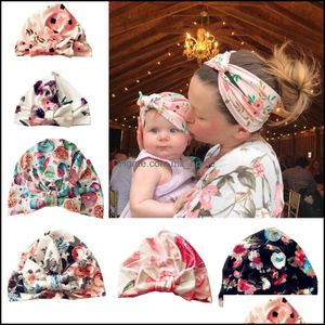 Caps Chapeaux Nouveaux enfants bébé Baby Girls Hat Bowknot Florals Headwear Child Toddler Kids Bons Turban Flowers Enfants Coton 6 Col Mxhome Dhgql