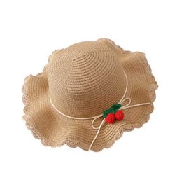 Petten hoeden nieuwe zomer babymeisje stro hoed handtas set buiten vakantie kinderen meisje cherry strand zon hoed kindermuts en tassen set d240509