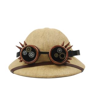 Caps Hoeden Nieuwigheid Stro Steampunk Helm Merg Zonnehoed Vrouwen Mannen Vietnam Oorlog Leger Hoed Stoom Punk Bril Safari Jungle Mijnwerkers Cap 56-59CM 230612