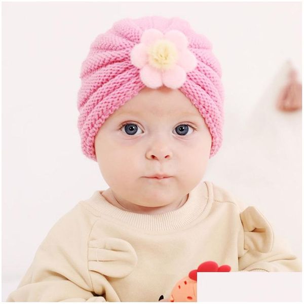 Casquettes Chapeaux Oc D005 Décoration Florale Pour Enfants Couleur Tricoté Chapeau De Laine Épais Vers Le Bas Pour Garder Au Chaud En Hiver Livraison En Gros Drop Bab Dhnif