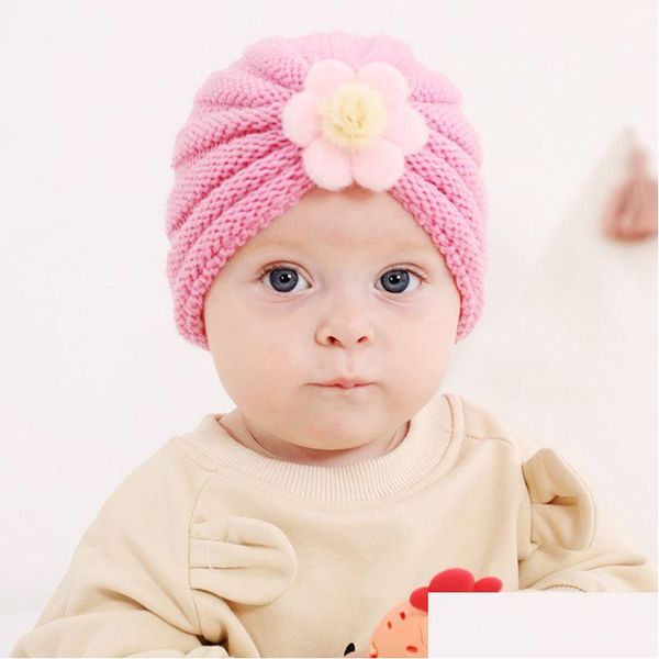 Casquettes Chapeaux OC D005 Décoration florale pour enfants Couleur Chapeau de laine tricoté épais pour garder au chaud en hiver Livraison directe en gros Bébé Ki Otnsw