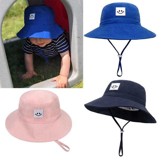 Caps chapeaux sourire bébé sunhat d'été printemps enfants chapeau de seau pour filles enfants enfants gros visière coton coule de casquette plage voyage panama chapeau d240509