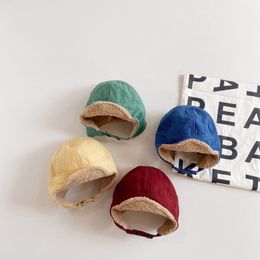 Caps Hats Solid Color Plush Baby Beanie Cap Baby Girl Baby Hat Born Hat Born Pography Props Korea Style Child Caps 230313