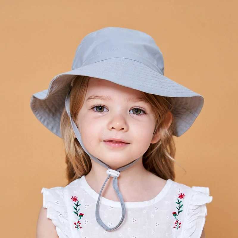 모자 모자 스프링 어린이 버킷 모자 솔리드 소프트 조절 가능한 어부 모자 끈 아기 아이 소외 태양 보호 모자 파나마 캡 6m-8y wx