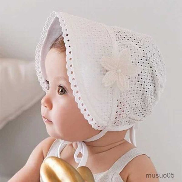 Casquettes chapeaux été creux bébé chapeau princesse filles nouveau-né dentelle fleur casquette avec nœuds couleur unie infantile à lacets chapeaux