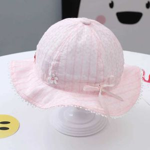 Caps chapeaux Summer Extérieur Soleil Soleil en 3 couleurs Baby Chapeau Migne Pink Childrens Childrens Coton Beau Beaut Beaut avec rayures (Convient pour les bébés âgés de 3 à 18 mois) D240509