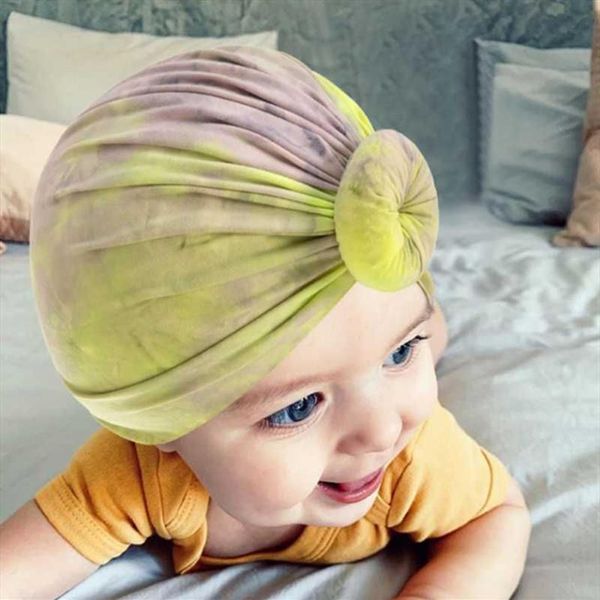 Casquettes chapeaux cravate-teinture enfant en bas âge enfants bébé fille garçon Turban coton bonnet chapeau noeud solide doux accessoires pour Born283A