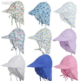 Caps chapeaux UPF50 + UV Toddler Bandif Kid Sun Cap Summer Baby Girls Boys Holid Cartoon Cartoon plage Hat à séchage rapide D240425