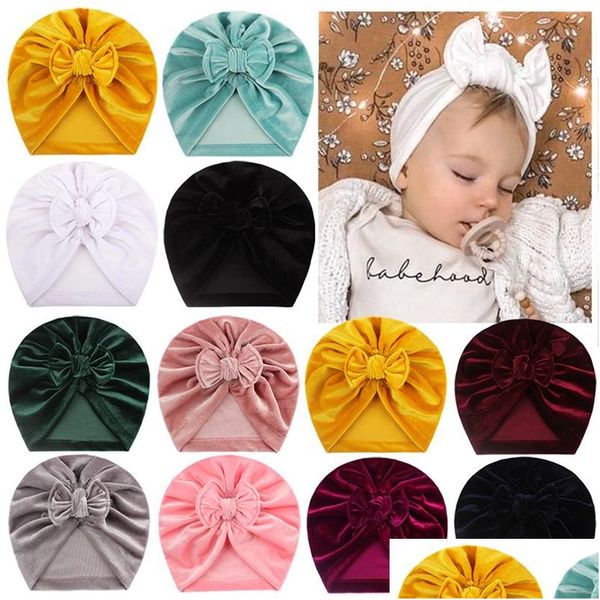 Gorras Sombreros Veet Kid Recién nacido Bebé Niñas Sombrero Indian Twist Bow Bonnet Chemo Turban Cap Beanie Head Bufanda Wrap Sólido Drop Entrega Kids Mat DHdjz