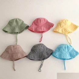 Casquettes Chapeaux Chapeau De Soleil D'été À Large Bord Pour Bébé Imprimé À Carreaux Pêcheurs Enfants Coton Seau Cap Garçons Filles Sunhat Enfants Bonnet Drop D Dhuov