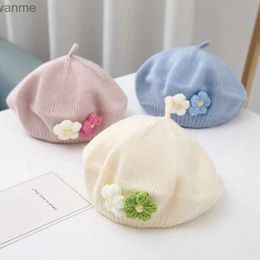 Caps hoeden winter en lente gebreide warme babymuts vintage vaste kleur bloem baret kinderen