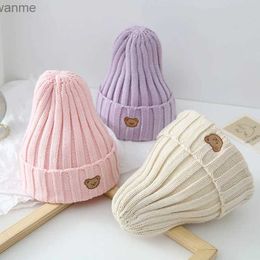 Caps chapeaux hiver bébé haricot coton coton tricot tricot chapeau enfant chatte mignon carton ours doux couleur solide