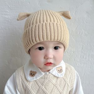 Caps hoeden winter babyhoed schattig gebreide kerstmuts babyhoeden baby accessoires solide kleur motorkap vul kinderen gorras hoed voor kinderen jongens meisjes 230328