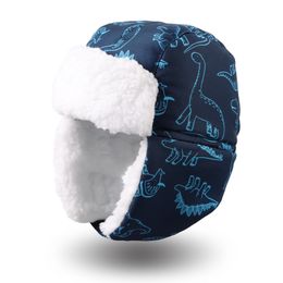 Casquettes Chapeaux Hiver Garçons Pilote Enfants Chaud Casque Dessin Animé Dinosaure Bomber Filles Coupe-Vent Oreillettes Couvre-chef 221203