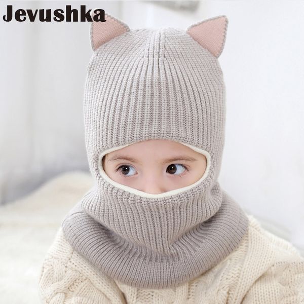 Casquettes Chapeaux Enfants d'hiver tricotés bébé filles et garçons chapeau avec doublure en polaire chaude oreilles de chat mignonnes pour enfants HT073 221203