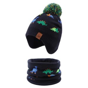 Casquettes Chapeaux Hiver Enfants Garçon Dino Bonnet Écharpe Automne Enfant Filles Tricoté Chapeau Costume Chaud Pour 1 8 Ans 231130