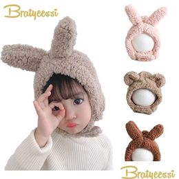 Casquettes Chapeaux Hiver Enfants Chapeau De Lapin Mignon En Peluche Chaud Bébé Pour Garçon Fille Imitation Laine D'agneau Bonnet Bonnet 13 Ans 220519 Drop Deliver Dhnod