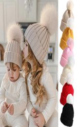 Casquettes Chapeaux Hiver Chaud Gros Pompon Bébé Tricoté Chapeau Mignon Boule De Poils Nouveau-Né Infantile Garçons Filles Chapeau Bonnet Couleur Unie Enfants Casquette Bonnet G3451792