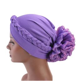 Casquettes Chapeaux Femme Grande Fleur Turban Tissu Élastique Accessoires De Cheveux Bandes Chapeau Chemo Dames Écharpe Musulmane Hijab Cap Bonnet Bonnet Pour Drop Dhdmm