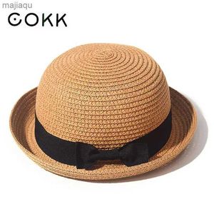 Caps Chapeaux Womens Summer Suncreen Paille Chapeau Womens Round Curled Brim Parents and Childrens Sunshine Travell240429