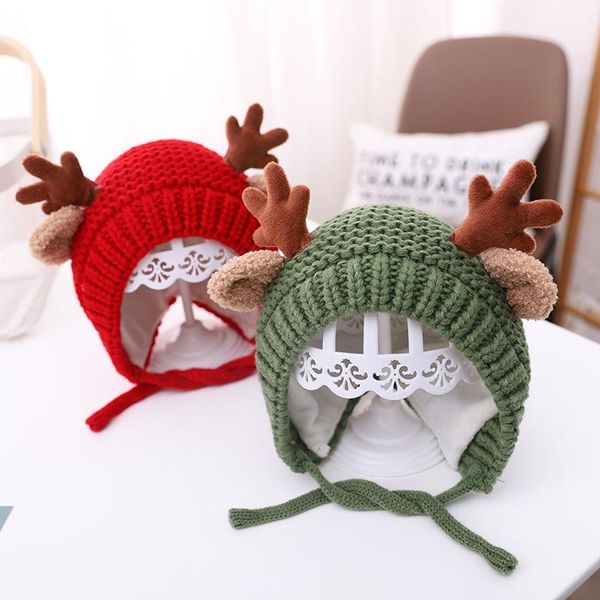 Gorras YK Cute Deer Elk Antlers Baby Hat Winter Warm Plush Knitted Ear Warmer Niños Bonnet Boys Girls Cap Beanie Christmas