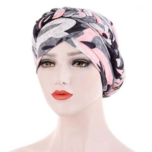 Caps Head Wrap Elegant Braid Knoop Dames Tulband Fashion Hoofddeksels Gedrukte Haaraccessoires Moslim hijab beanie Arab One Plait1