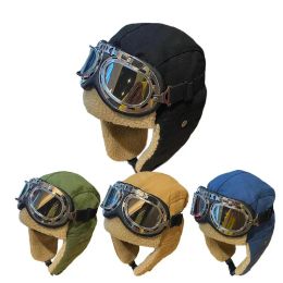 Gaps Hombres Gombado de bombardero de invierno con gafas motocicletas al aire libre a prueba de viento cálido de piel faux de piel piloto de cuero de cuero de cuero de cuero de cuero