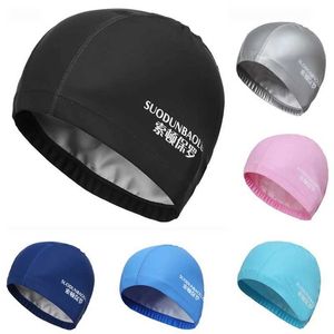 Casquettes Nouveau 2022 Protection des oreilles cheveux longs sport élastique imperméable tissu PU bonnet de natation pour hommes et femmes adultes YQ240119