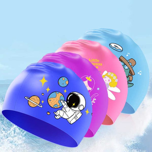 casquettes Nouveau dessin animé mignon élastique en silicone cache-oreilles chapeau de natation pour enfants P230531