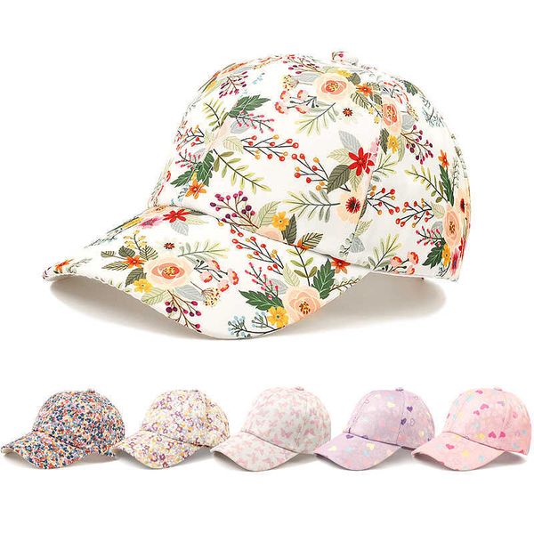 Caps New Kids Flower imprimés enfants Snapback Baseball Cap printemps d'été Fashion Hip Hop Boy Girl Baby Casual Casual pour 4-10 ans P230424