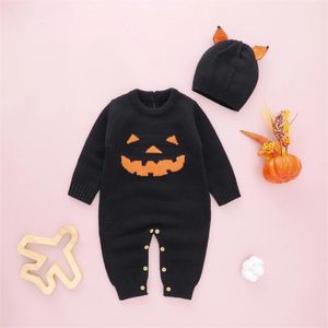 Casquettes Nouveau-né Garçons Filles Halloween Citrouille Pull Tricoté Bébé Combinaison Barboteuse Chapeau Casquettes Coton 1 Pièce Fille Cardigan Taille 7