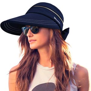 Caps Sun Chaps pour femmes UV Protection largeur largeur 2 en 1 Zipoff Visor Summer Beach Hat Womens Packable Golf Hat