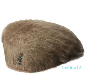 Casquettes Tide marque kangourou broderie béret pour femmes Vintage peintre chapeau automne hiver fourrure de lapin hommes Comt chaleur