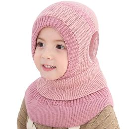 Bonnets d'hiver pour bébé, bonnet en tricot pour enfants, pour fille et garçon, écharpe avec motif de casque mignon, écharpe chaude, doublure Veet, bonnet pour bébé
