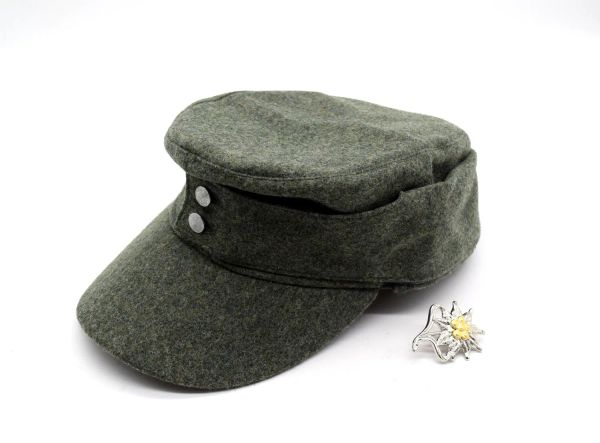 Caps WWII allemand wh elite em m43 panzer laine cap chapeau vert + em Edelweiss Mountain Badge