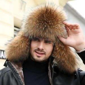 CAPS ZDFURS*Winter Men's 100% Real Real Sier Fox Fur Bomber Hat Fur Fur Ushanka Tape Trapper Russian Man Ski Hats Leather Real Leather