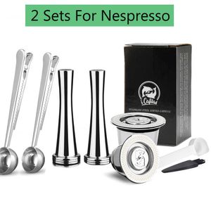 Capsule voor Nespresso Reuteillabel Inox 2 in 1 Gebruiksgebruik Vulbare koffiefilter Espresso Herbruikbare Crema Maker 210607