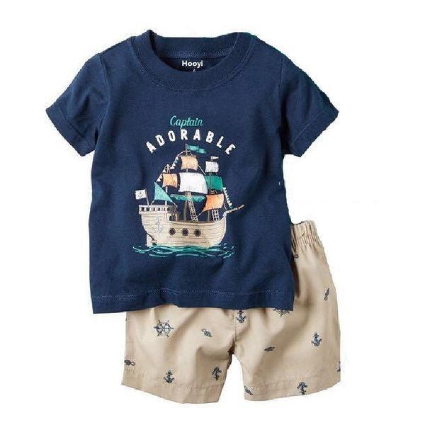 Capitaine Bébé Garçon Vêtements Costume Pirate Costumes Enfants Tenues D'été Pyjamas Pour Garçons Vêtements De Nuit Tee Shirts Tops Pantalon Court Ensemble 210413