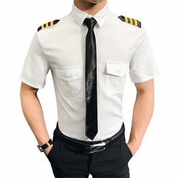 Capitaine Vêtements Air Force Pilot Uniforme Chemise Hommes Aviati Blanc Noir Slim Fit Travail Social Cosplay Manches Courtes Dr Chemise Hommes b7Uo #