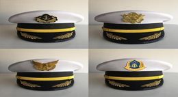 Captain Hat Male Masseman Big Cap Maritime Crew White Navy Sailor Stage Performance Chapeaux larges Brim8913979