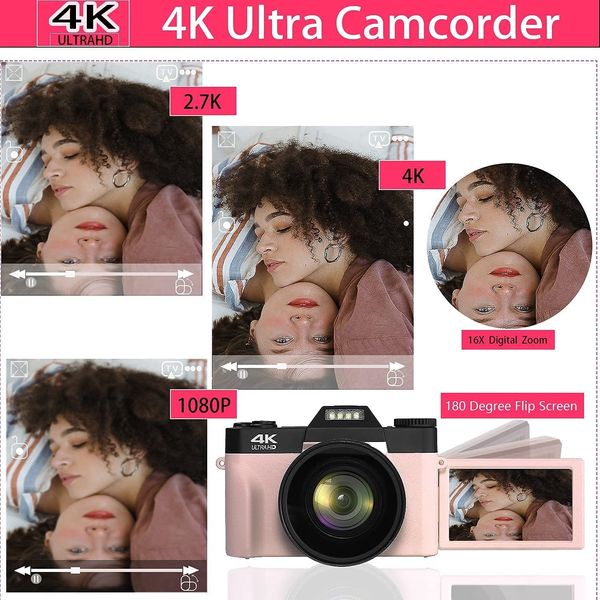 Capturez de superbes séquences 4K avec une résolution de 48 MP et un zoom 16X sur cette caméra de vlogging compatible WiFi - Parfaite pour les créateurs de contenu et les voyageurs !